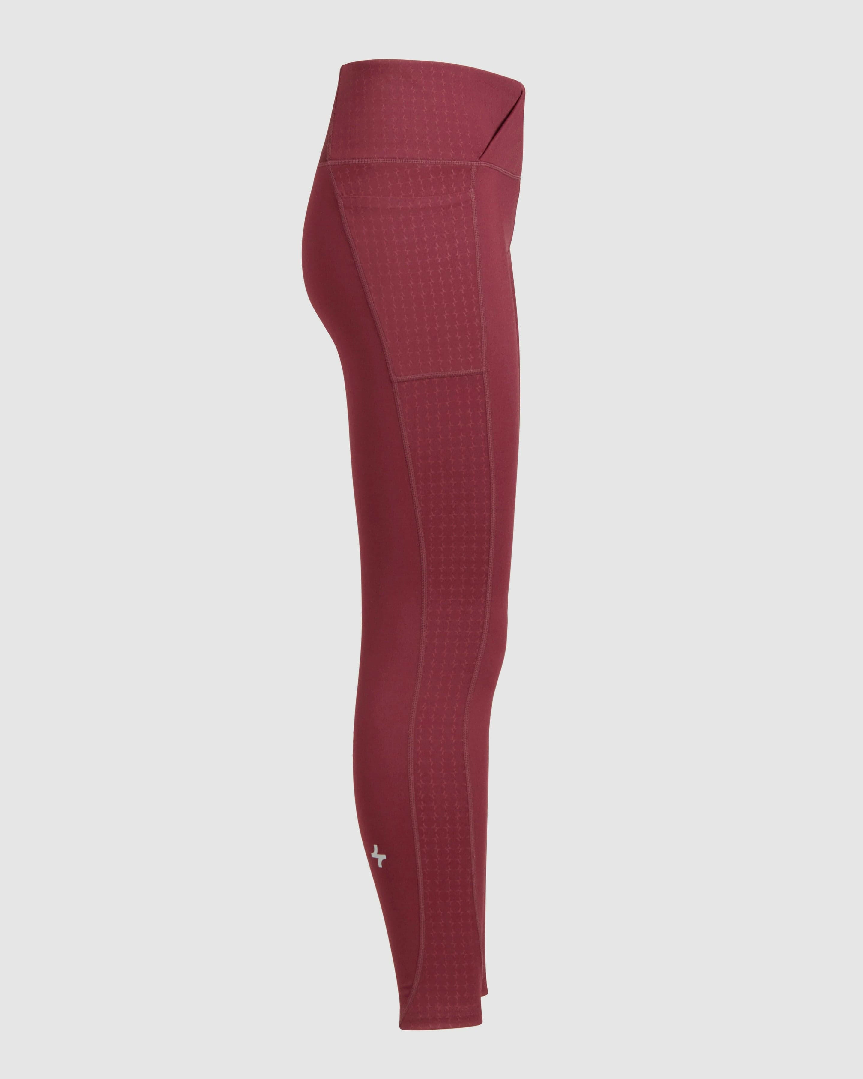 Side view of Stylish Maroon Modest LADINA LEGGINGS by Qynda.
