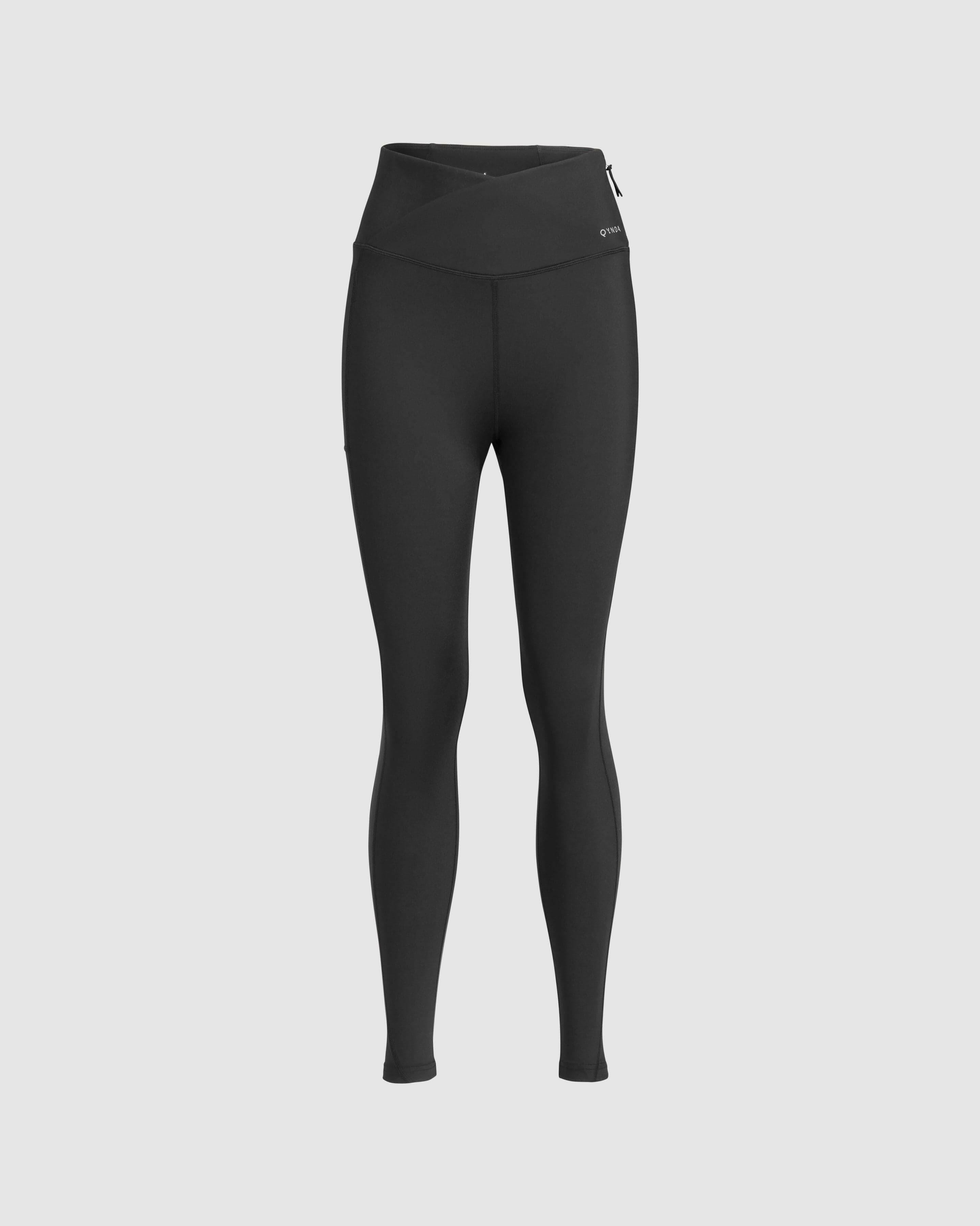 Stylish Black LADINA LEGGINGS by Qynda with a high waistband and better fitting, zipper detail on white background.
